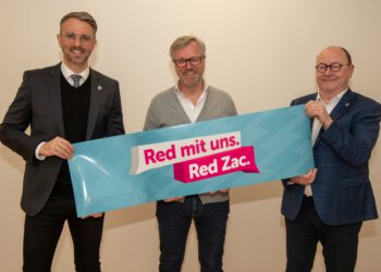 Peter Osel, Gerhard Martinek von der Agentur Zeppelin, Emil, Ludwig und Brendan Lenane präsentierten den neuen Auftritt von Red Zac – und redeten natürlich drüber. © Red Zac