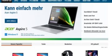 Webseite Cyberport mit Acer-Notebook