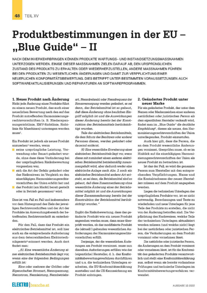 Produktbestimmungen in der EU – „Blue Guide“ - II