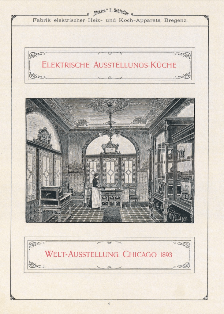 Plakat der vollelektrifizierten Küche zur Weltausstellung in Chicago, 1893