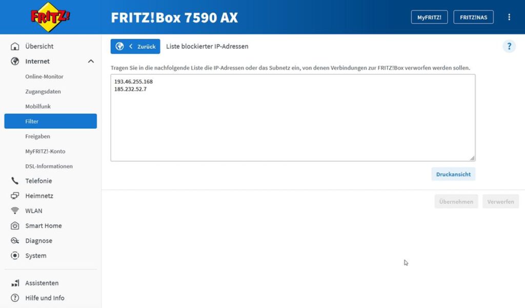 FRITZ!Box IP-Sperrliste