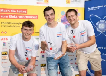 Lehrlingswettbewerb 2024 OÖ. V.l.n.r.: Jonas Jung, David Prammer und Felix Mühlbauer eroberten die Stockerlplätze in Oberösterreich. © Fotografie Rudolf LARESSER