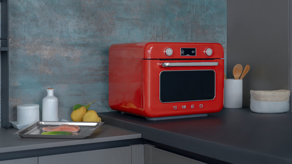 smeg Dampfbackofen rot seitlich