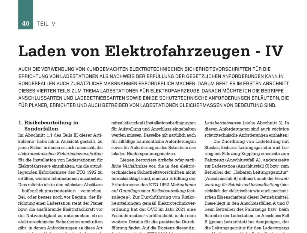 Fachbeitragsserie: Laden von Elektrofahrzeugen - IV