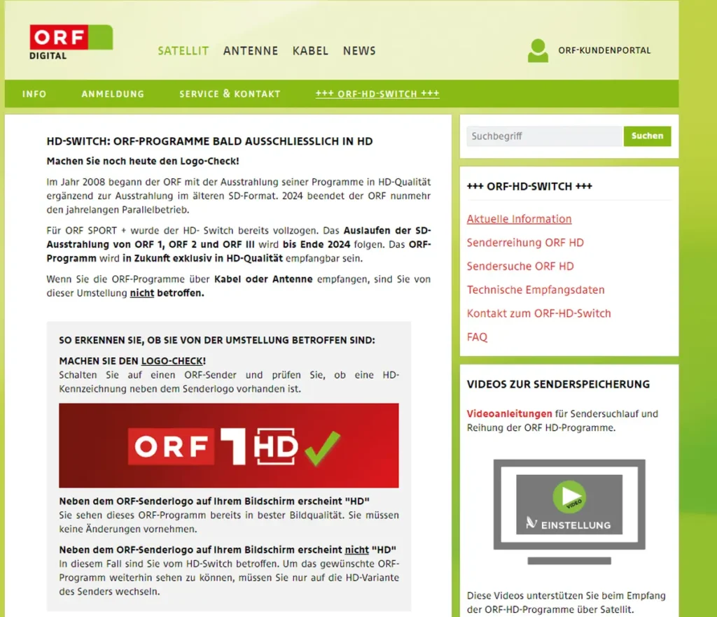 ORF HD Info-Webseite