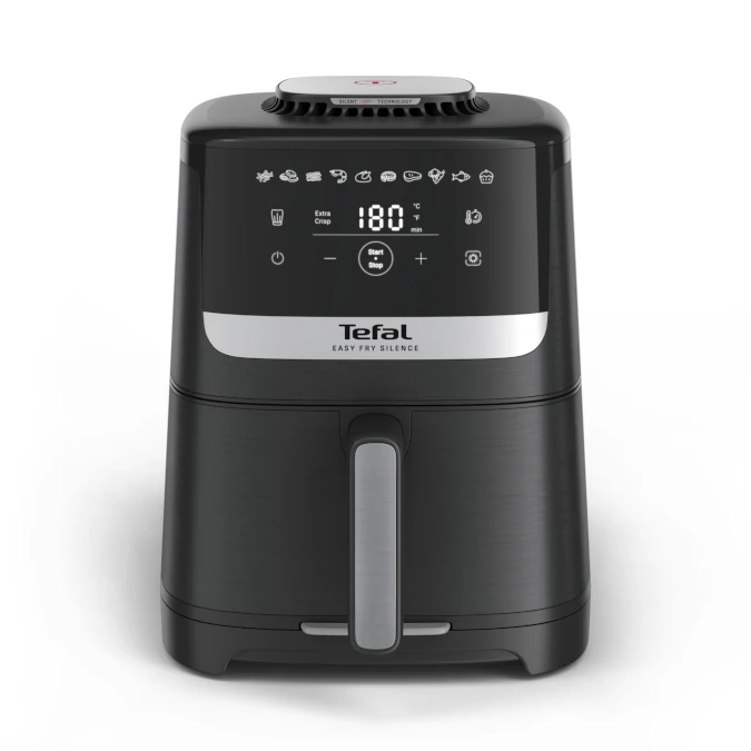 Tefal Easy Fry Silence Essential in Schwarz mit Edelstahlelmenten