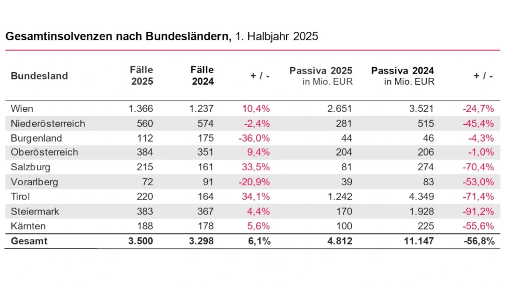 Insolvenzen Bundesland 1. Halbjahr 2025 insolvenz