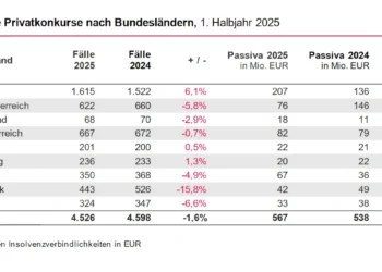 Privatkonkurse Bundesländer 1. Halbjahr 2025