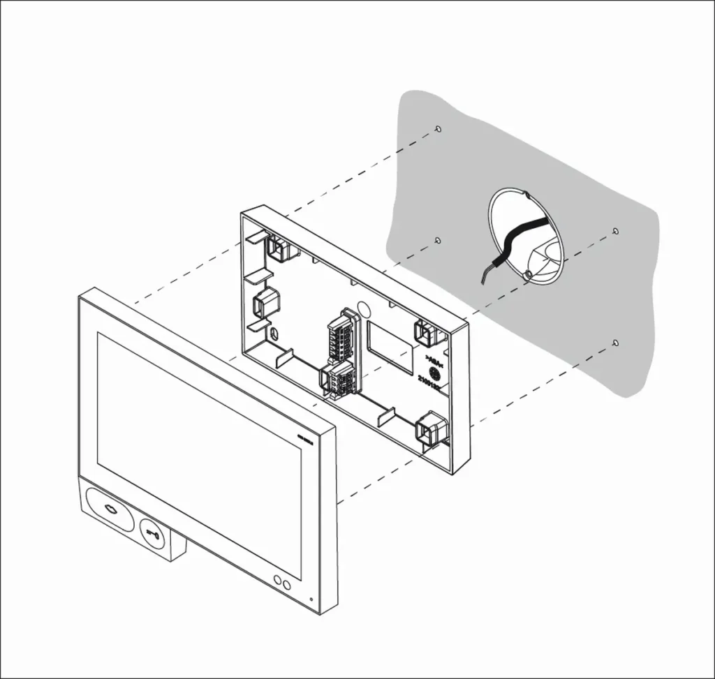 Axiom für die Aufputzmontage wird mit einer Grundplatte geliefert, die alle erforderlichen Bohrungen und Anschlussklemmen enthält. Sie wird direkt auf der Wand verschraubt und verdrahtet. © Siedle