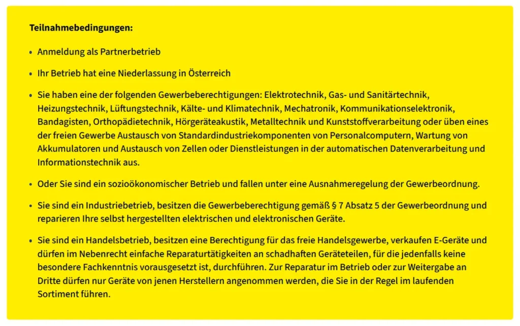 Geräte-Retter-Prämie. Teilnahmebedingungen für Partnerbetriebe