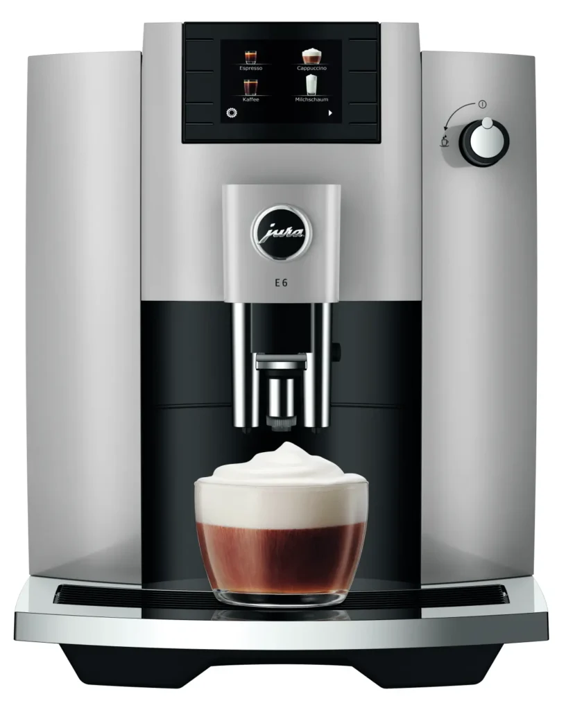 Der Konsument und Stiftung Warentest Testsieger 2025/2026, die E6 von Jura, ist in den Farben Piano Black, Platin und Dark Inox erhältlich. © Jura