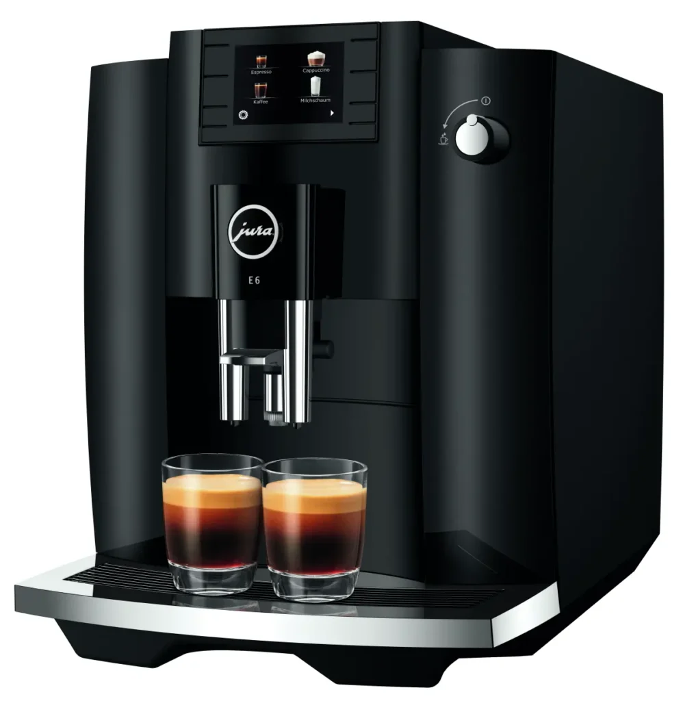 Der Konsument und Stiftung Warentest Testsieger 2025/2026, die E6 von Jura, ist in den Farben Piano Black, Platin und Dark Inox erhältlich. © Jura