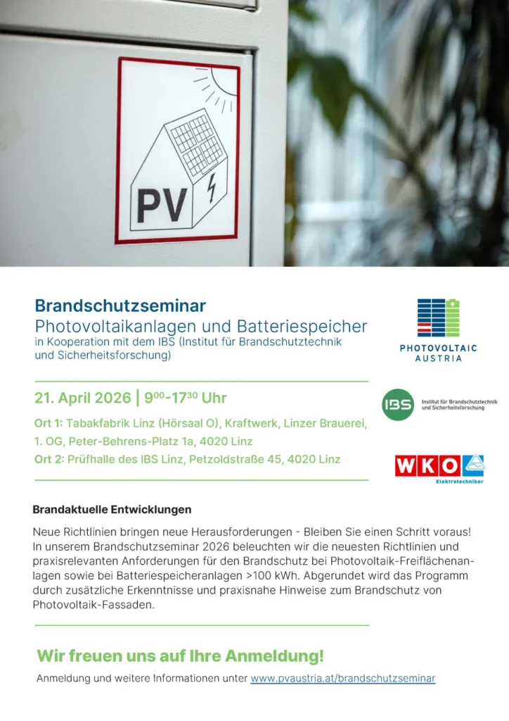 Brandschutzseminar Photovoltaikanlagen und Batteriespeicher Programm