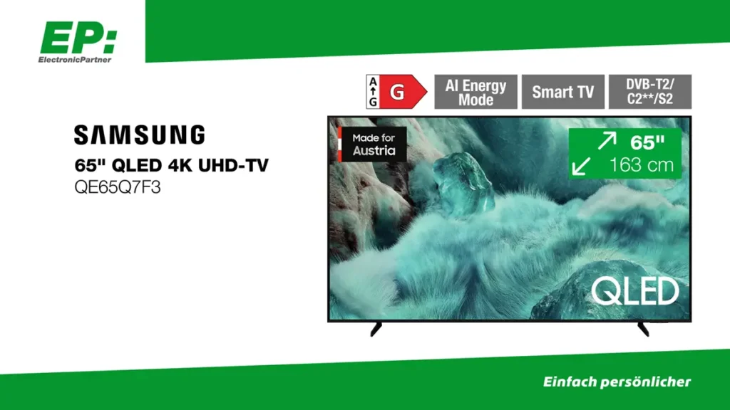 Im TV-Spot steht ein echtes Bildgewalt-Schwergewicht im Fokus: der 65" Samsung QLED 4K UHD-TV (QE65Q7F3). © ElectronicPartner