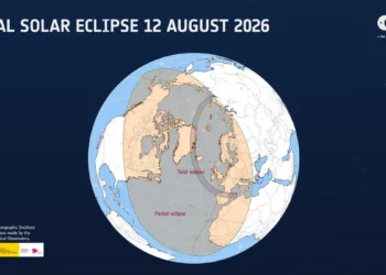 Bereich der partiellen Sonnenfinsternis über Europa. © ESA / www.timeanddate.com