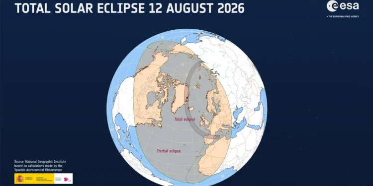 Bereich der partiellen Sonnenfinsternis über Europa. © ESA / www.timeanddate.com