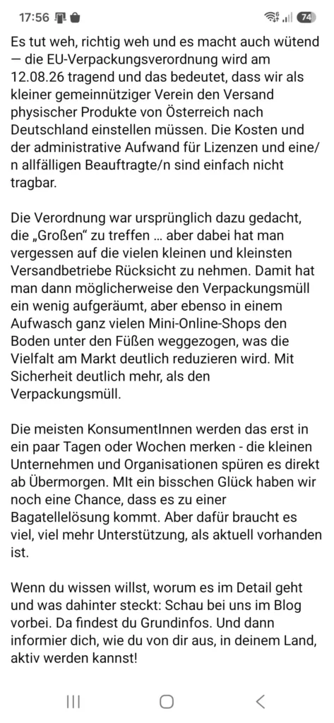 PPWR Einstellung des Versand - Facebook Posting