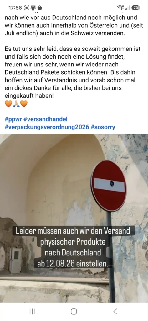 PPWR Einstellung des Versand - Facebook Posting
