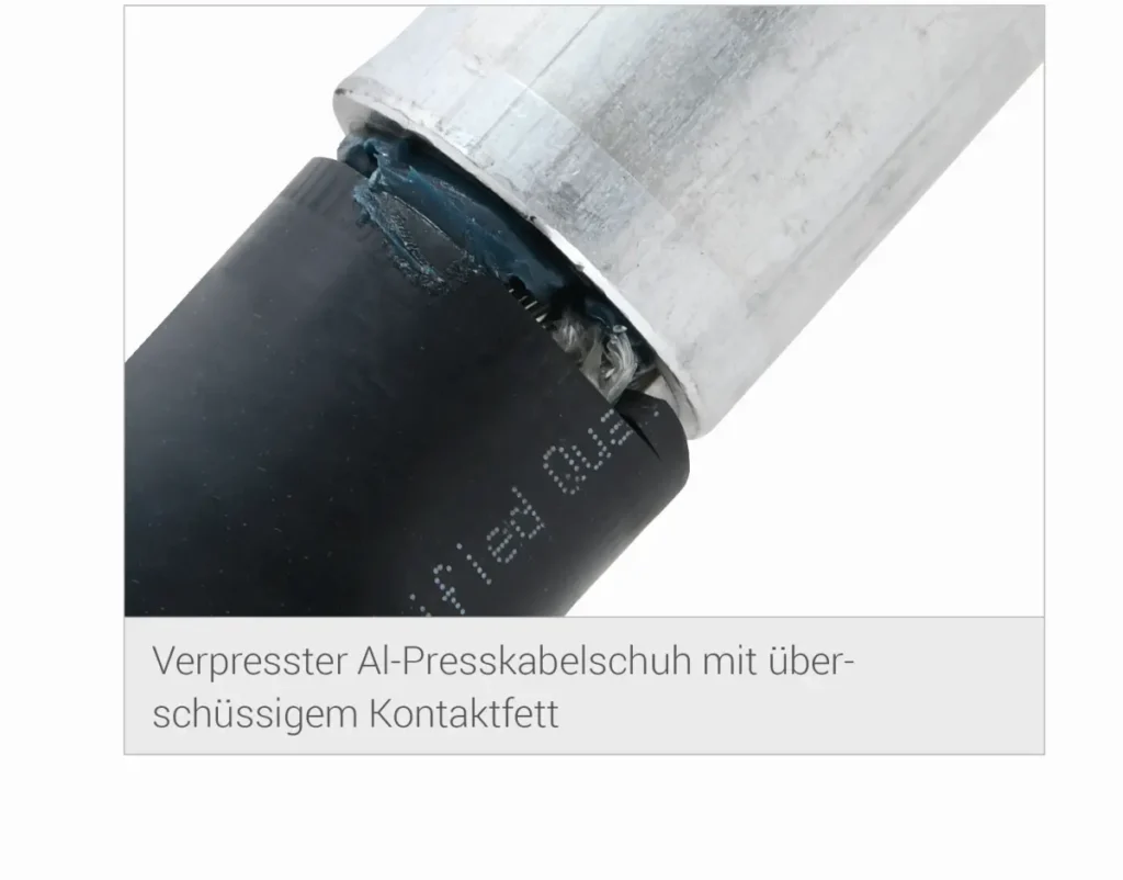 Verpresster Al-Presskabelschuh mit überschüssigem Kontaktfett