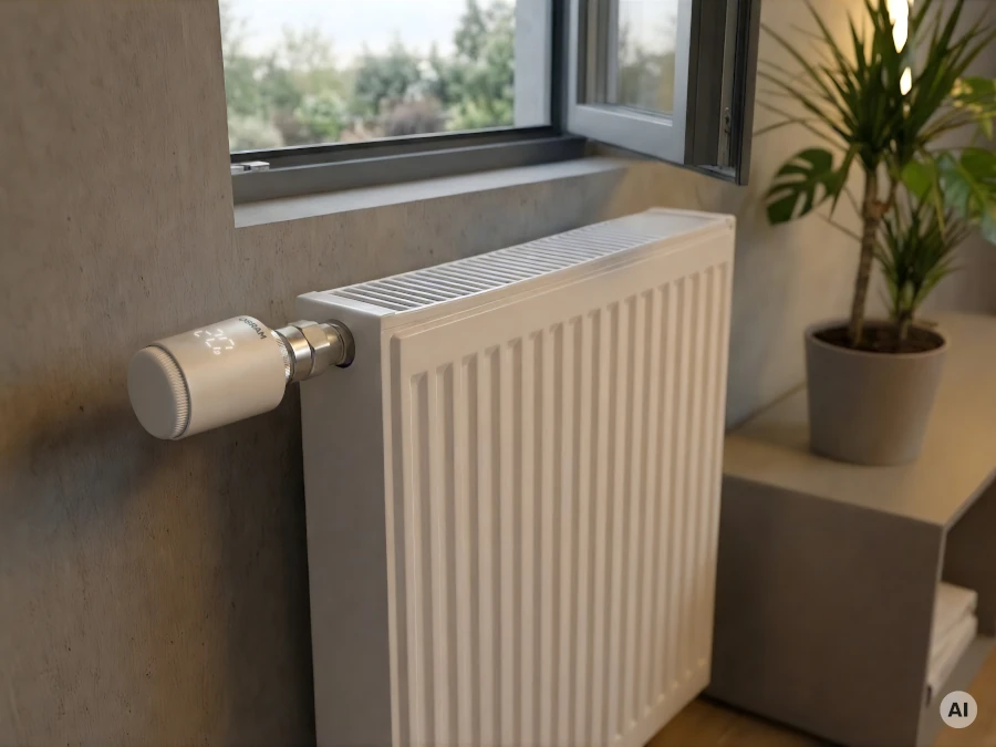 smart wifi radiator thermostat on radiator by window smart